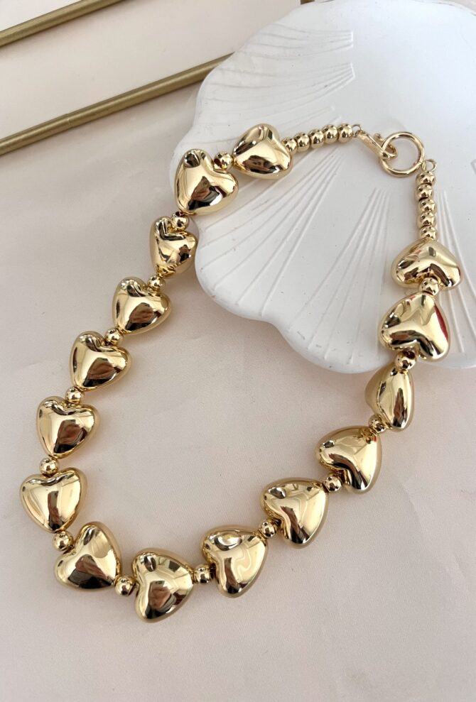 Çelik Kalp Dizi Choker Kolye