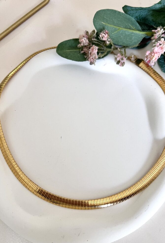Çelik Gold Yassı Zincir Choker Kolye