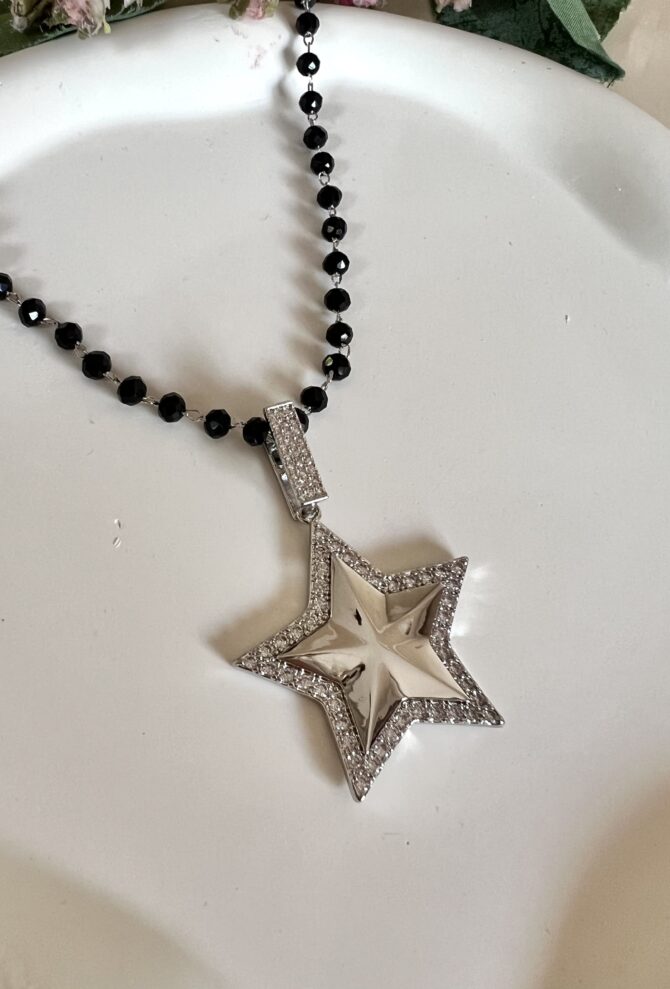 Silver Black Süper Star Kolye