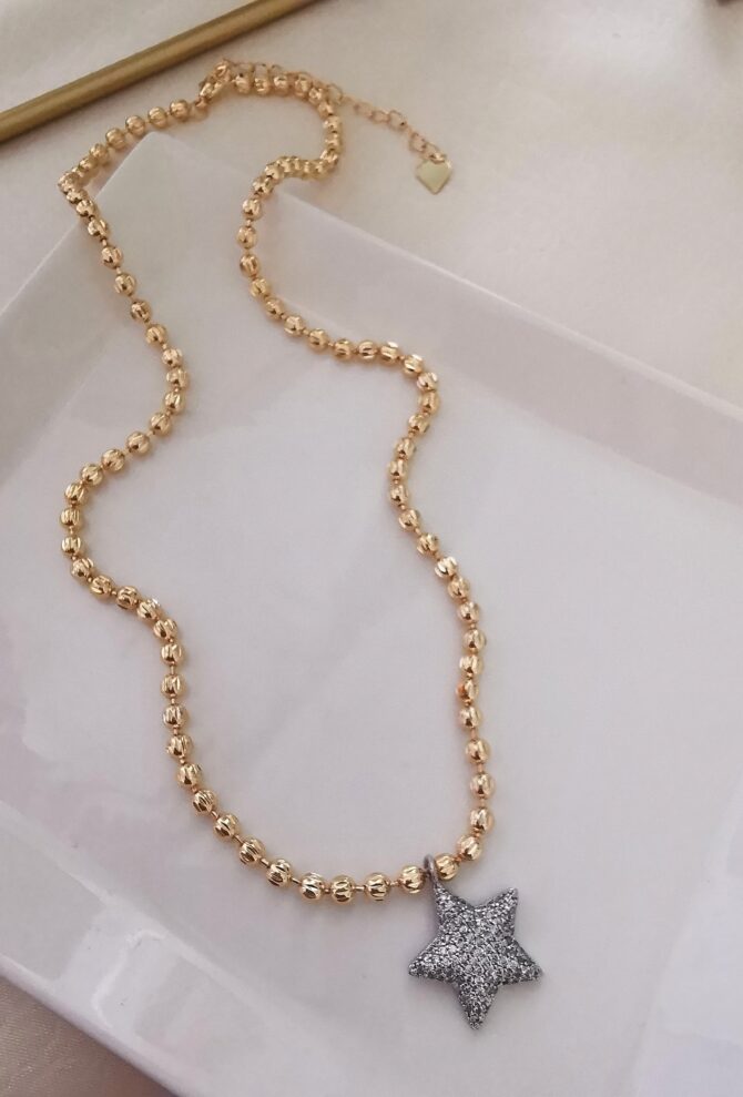 Özel Seri Taşlı Yıldız Gold DorikaKolye