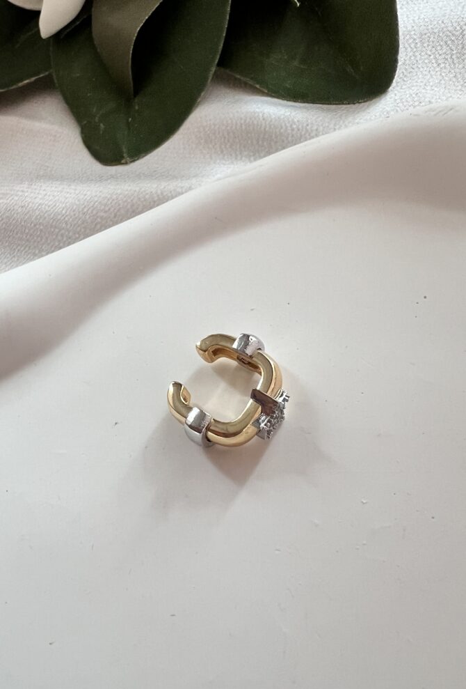 Zirkon Yıldız Gold Kare Kıkırdak Küpe - Görsel 2