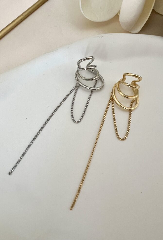 3'lü Görünüm Zincir Sallantılı Kıkırdak Küpe