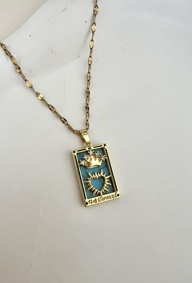 Çelik Kalp Tarot Turkuaz Kolye