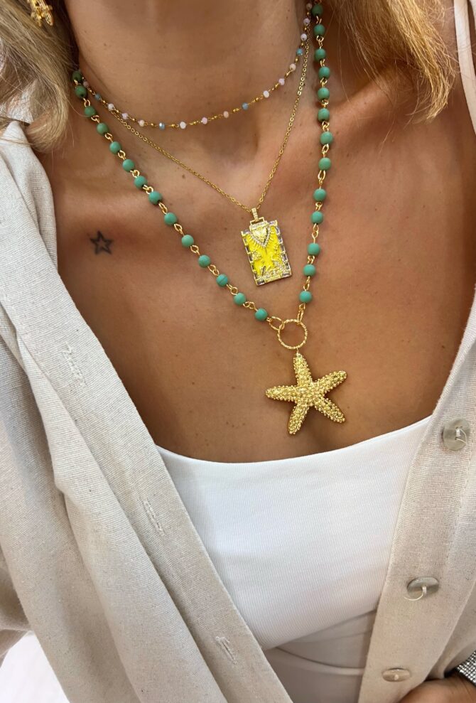 Green Yellow Starfish Kolye Kombin