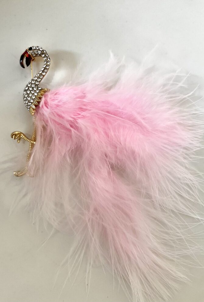 Tüy Detay Flamingo Broş