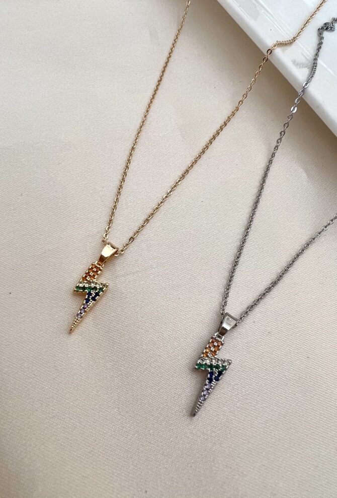 Renkli Zirkon Taş Mini Şimşek Kolye