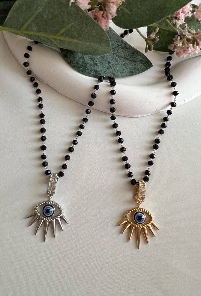 Luxury Siyah Kristal Boncuk Göz Kolye