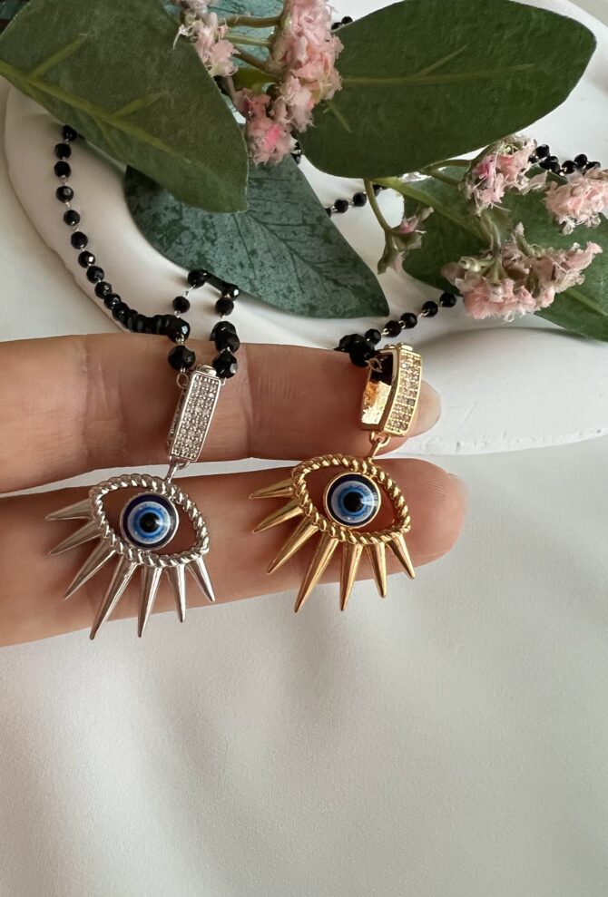 Luxury Siyah Kristal Boncuk Göz Kolye - Görsel 2