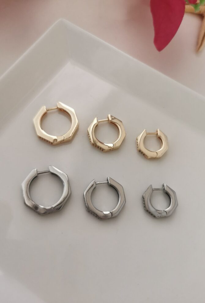 Özel Seri Taşlı Altıgen Küpe Seti - Görsel 2
