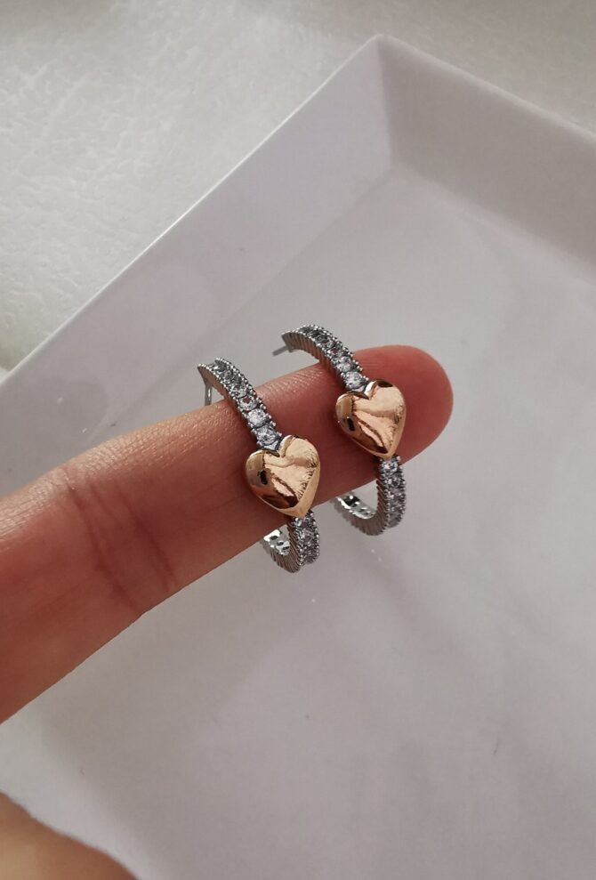 Zirkon Taşlı Gold Kalp Yıldız Halka Küpe - Görsel 3