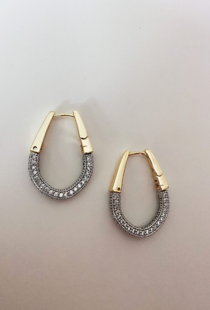 Luxury Zirkon Taş Gold Gümüş Oval Halka Küpe - Görsel 2