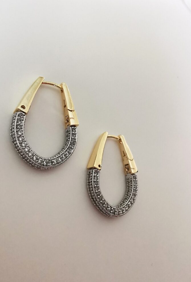 Luxury Zirkon Taş Gold Gümüş Oval Halka Küpe
