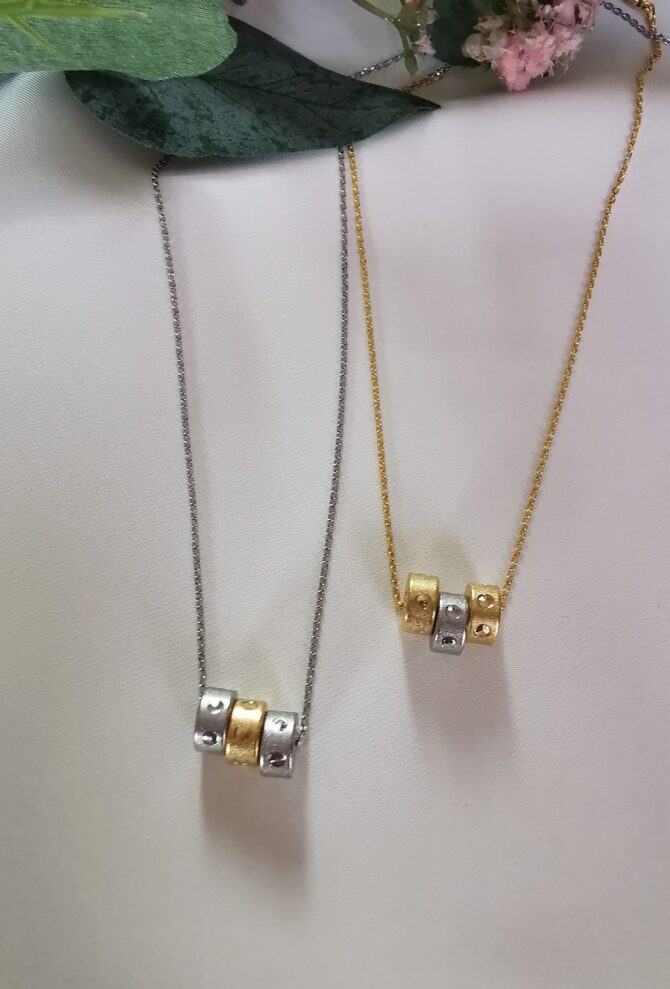 Altın İşçilik Gold Gümüş Silindir Uçlu Kolye