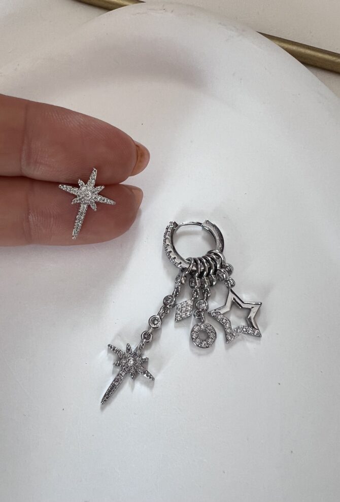 Kuzey Yıldız Çoklu Figür Sallantılı Minimal Küpe - Görsel 2