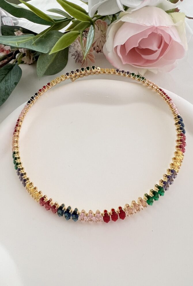 Özel Seri Renkli Taş Dizi Choker Kolye