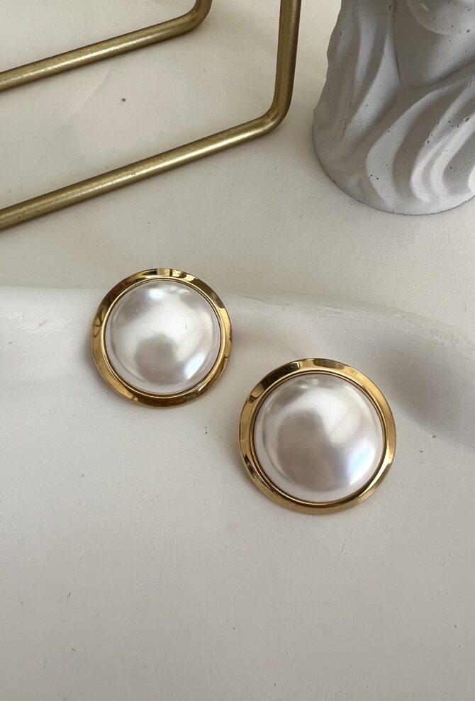 Çevresi Gold Daire İnci Küpe