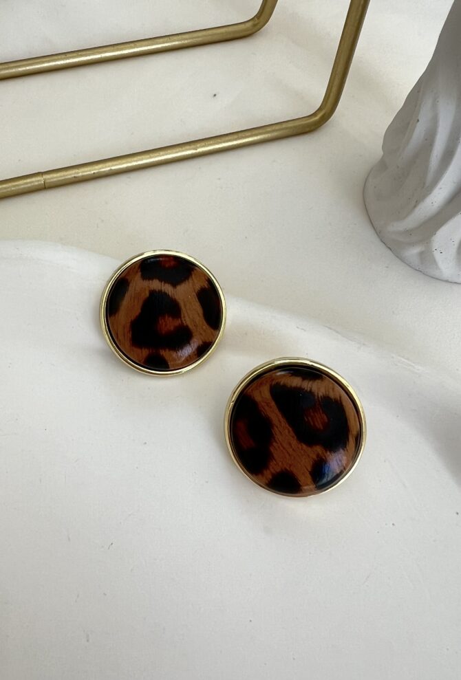 Gold Detay Daire Leopar Küpe