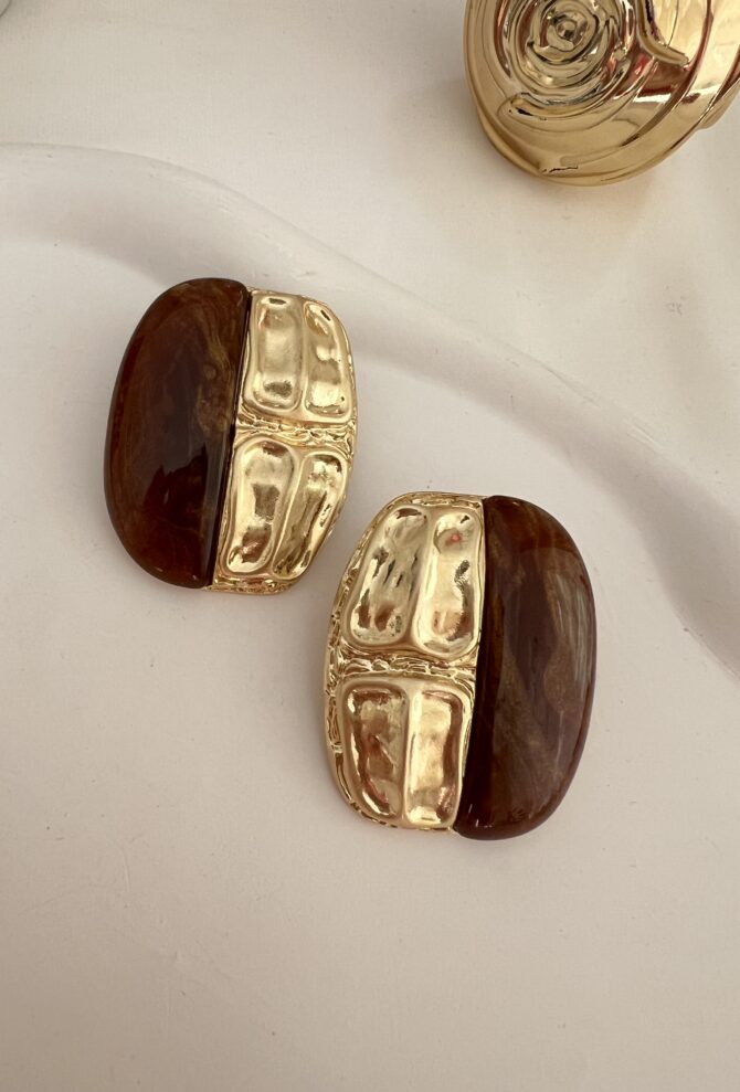 Yarısı Gold Plaka Tasarım Kahve Küpe