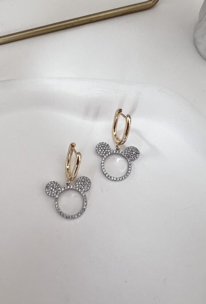 Özel Seri Taşlı Mickey Sallantılı Küpe