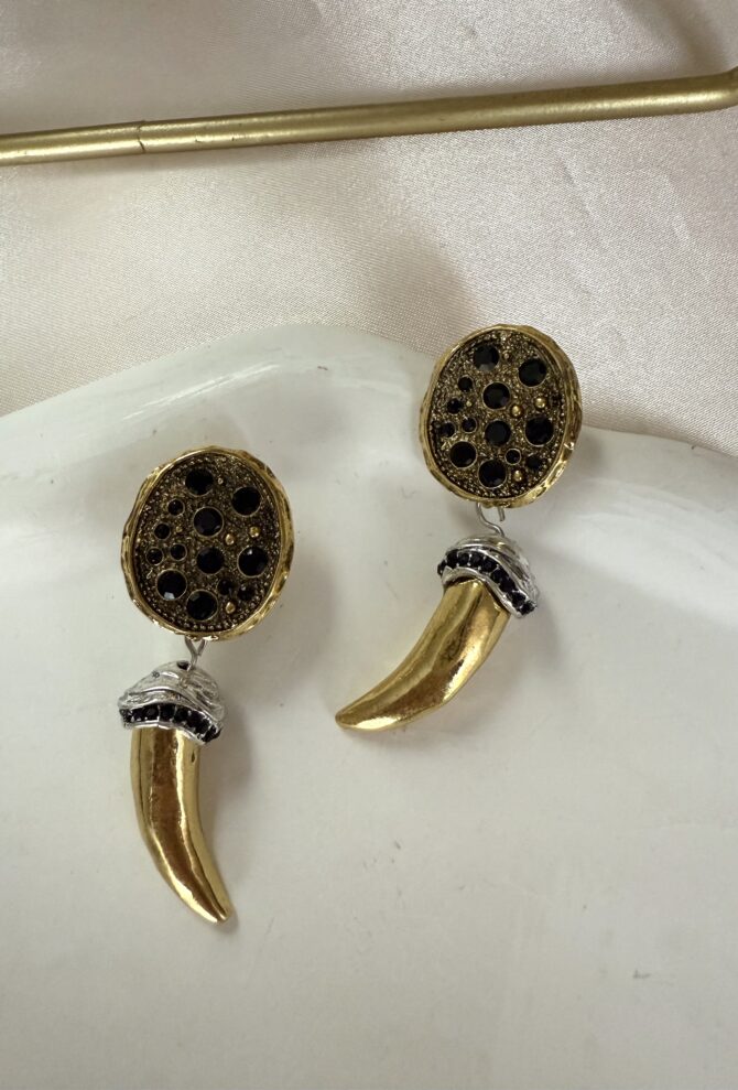 Gold Gümüş Taşlı Bronz Küpe