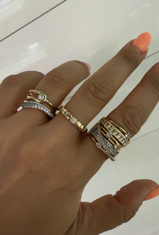 Gold Gümüş Taş Baget Yüzük Kombin